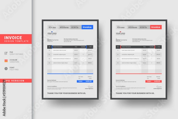 Fototapeta Flat business creative minimal invoice design