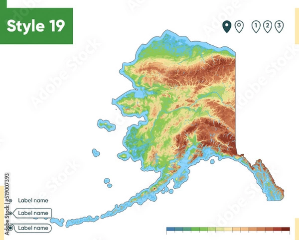 Fototapeta USA, Alaska - high detailed physical map. Vector map. Dem map.