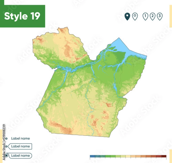 Obraz Para, Brazil - high detailed physical map. Vector map. Dem map.