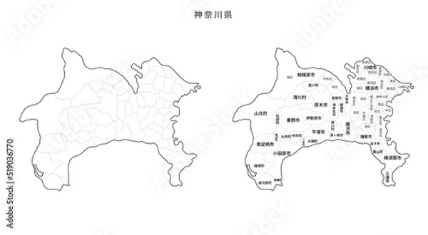 Obraz 日本　白地図　神奈川県（市区町村）
