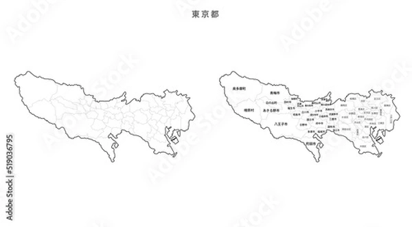 Obraz 日本　白地図　東京都（市区町村）