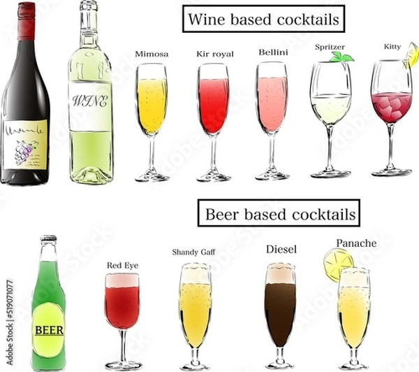 Obraz ビールベースとワインベースのカクテルセット