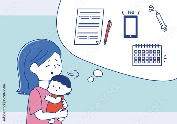 Fototapeta 赤ちゃんの予防接種や健康診断に疲れる母親