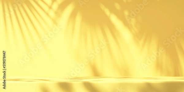 Obraz 3D green and yellow product podium display with orange background and tree shadow,summer product mockup background,3D render illustration