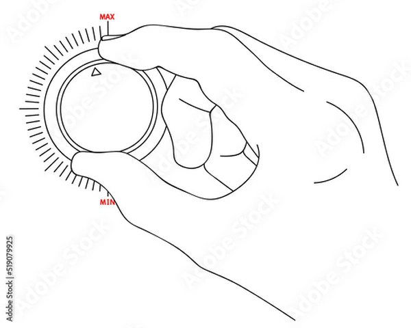 Obraz Rotation knob for level change. Decrease or increase the level of something. Metaphor of process control. Editable hand drawn contour. Vector