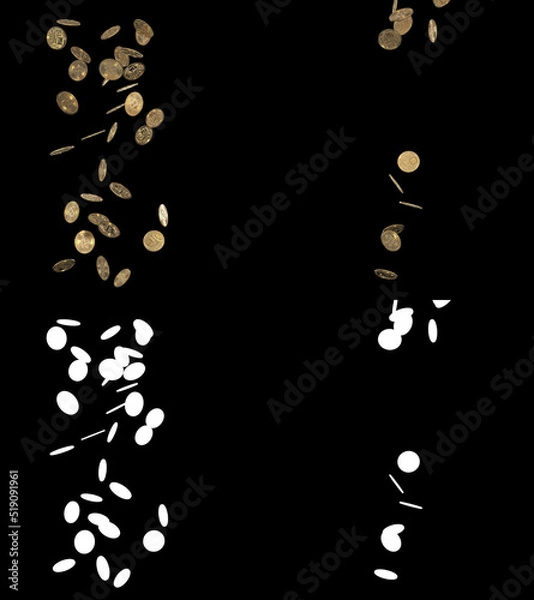 Fototapeta 3D illustration of bitcoin coin flow with alpha layer