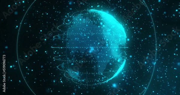 Fototapeta Image of network of connections over spinning globe