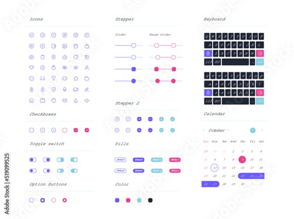 Obraz Vector minimalistic set of icons and interface elements. GUI Template.
