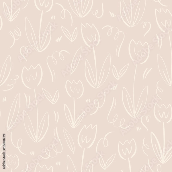 Obraz seamless pattern with daisy tulip flowers hand drawn doodle style.