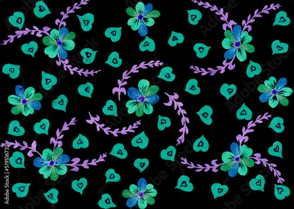 Obraz Abstract watercolor hearts on a black background, hand drawn creative artwork