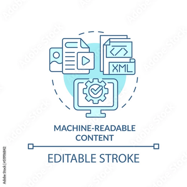 Fototapeta Machine readable content turquoise concept icon. Computer processing. Key imperative abstract idea thin line illustration. Isolated outline drawing. Editable stroke. Arial, Myriad Pro-Bold fonts used