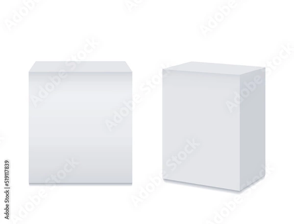 Fototapeta White reception Mockup, information stands, exhibition booths. Mobile counters for helping service desk, retail trade, promotion, advertising, pos, poi. Vector realistic. Two Blank templates. EPS10.