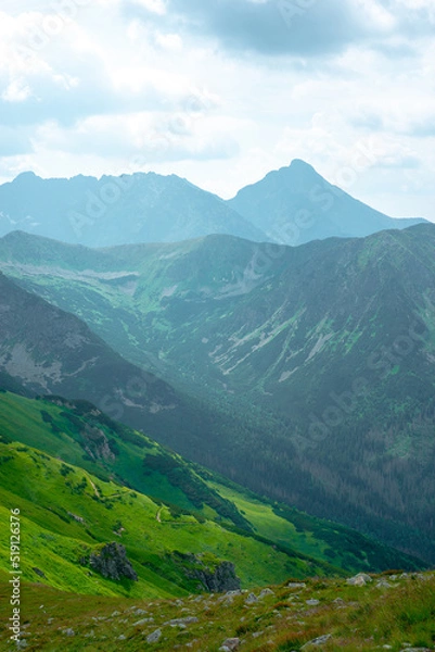 Fototapeta Beautiful view of the Tatra Mountains landscape. View of the mountains from the top. High mountain landscape.