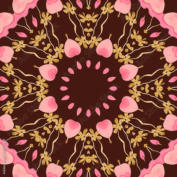 Obraz Abstract watercolor seamless pattern, cage, kaleidoscope