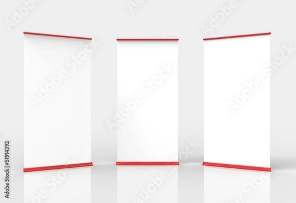 Fototapeta Three blank roll-up poster banner displays