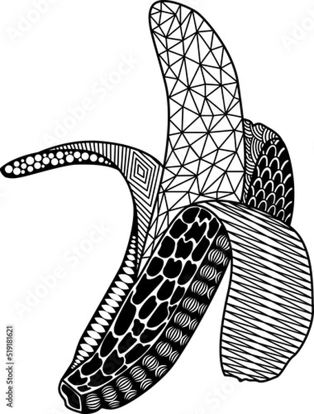Fototapeta banana in zenart style on white background