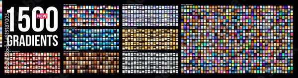 Obraz Vector mega set of gradients. Big collection colorful metallic gradient illustration. Gold, silver, sky, sea, coffee, coral, holographic, azure, bronze and ui gradients collection.