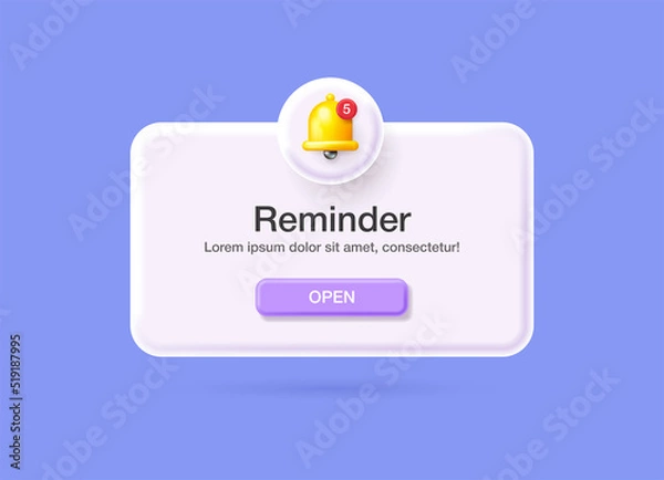 Obraz Notifications page. Reminder 3D Illustration,  Business planning, events, reminder and timetable. 3d vector Illustration