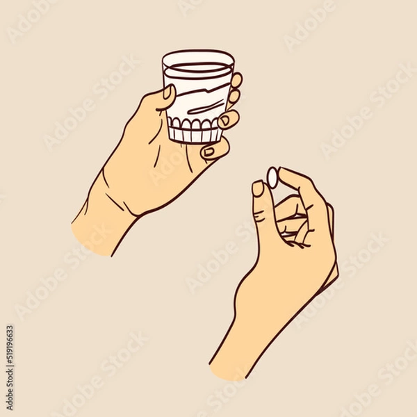 Fototapeta Human hands hold a cure in capsule.