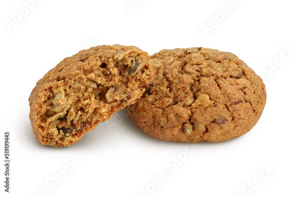 Fototapeta oatmeal cookies with flax, pumpkin and sunflower seeds isolated on white background with full depth of field