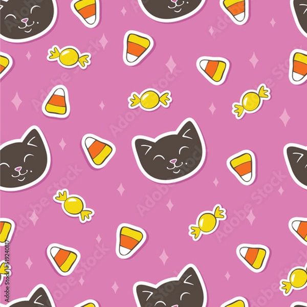 Fototapeta Halloween seamless print with cats