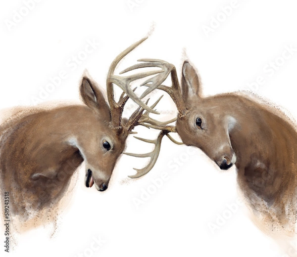 Fototapeta Watercolor of two Deer Buck on White