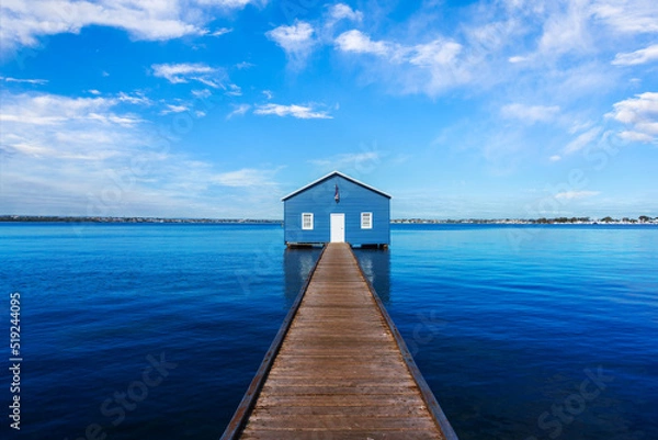 Obraz Charming blue boathouse at the end of a pier in Crawley, Western Australia