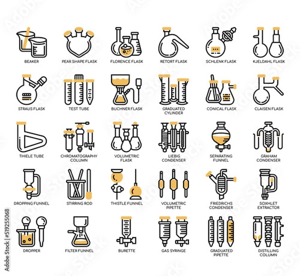 Fototapeta Set of Laboratory Glassware thin line icons for any web and app project.
