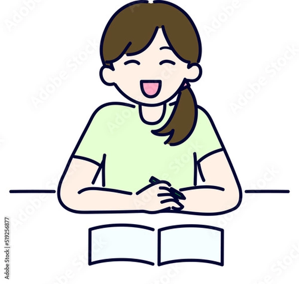 Fototapeta 笑顔で授業を受ける女の子のカラーイラスト