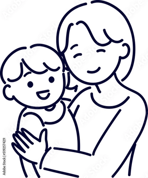 Fototapeta 幸せなお母さんと赤ちゃんのラインイラスト