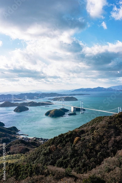 Fototapeta 亀老山展望公園から見た来島海峡大橋と瀬戸内海