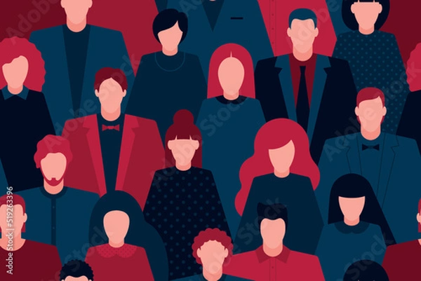 Obraz HR office workers seamless pattern. employee search. Business teamwork concept. office managers on flat style. Business people crowd pattern. businessmens. entrepreneurs men and women. Business event