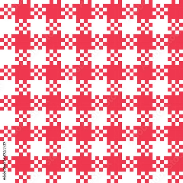 Fototapeta Pixel goose foot, seamless pattern in red and white