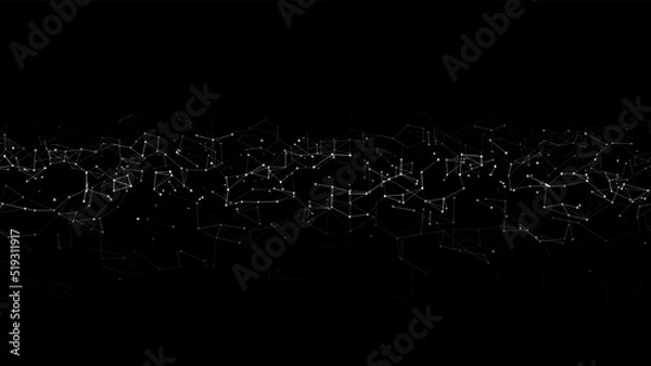 Obraz Connection to the global network. Abstract vector dots and lines on a black background. The concept of big data, digital technology, science and information technology development.