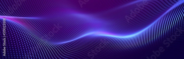 Obraz Particle stream. Purple background with many glowing particles. Information technology background. 3d rendering.