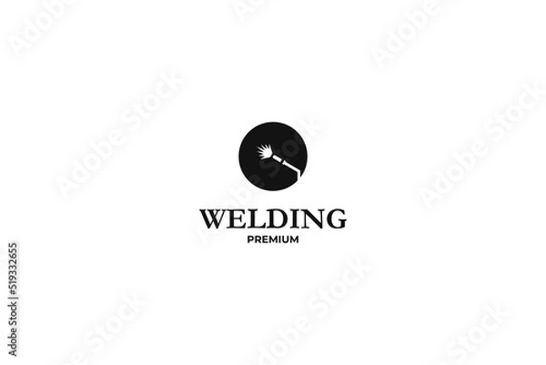 Fototapeta Flat illustration welding torch logo design. Welder tool with spark vector design. Welding work logotype