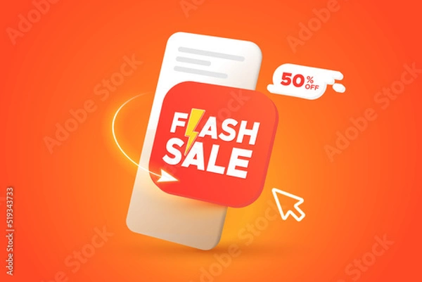 Obraz Flash Sale. Banner for online sales and web design. Application screen with a label on a bright background. Vector illustration for the offer.
