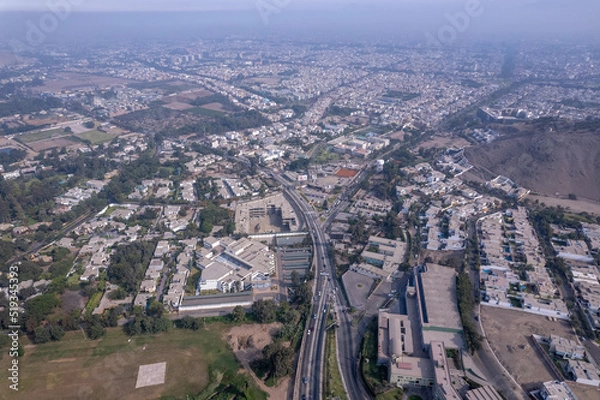 Fototapeta Aerial view of La Molina district in Lima.