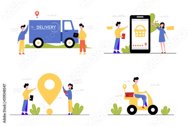 Fototapeta Delivery service set. Vector illustration on an isolated background.