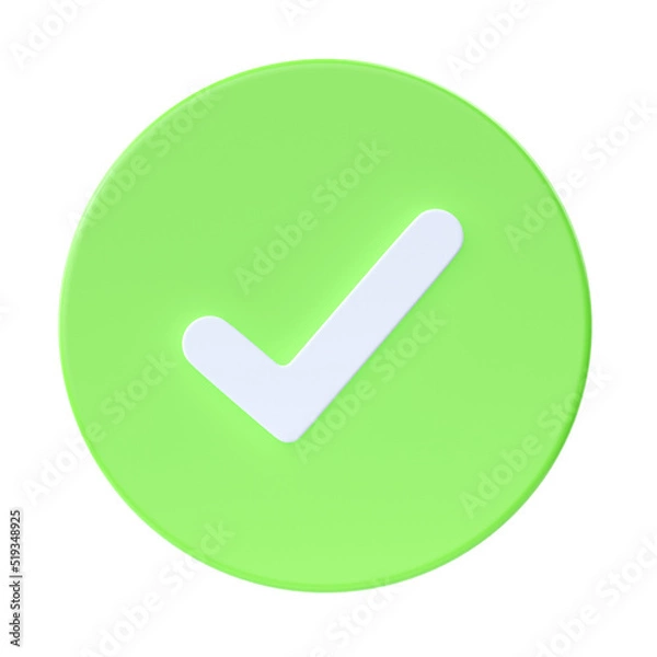 Obraz Check 3d render icon - checklist symbol, ok button and success green illustration. Accept checkbox, select checkmark