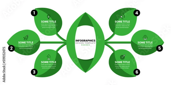 Obraz Infographic template. 6 plant leaves with text