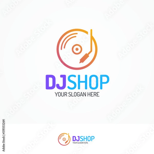 Obraz Dj shop logo set with disk icon line modern color style isolated on white background for use music store, sound company, audio system shop, dj market etc. Vector Illustration
