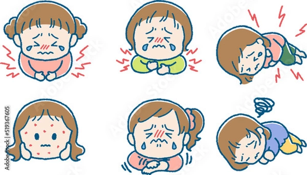 Fototapeta 体調を崩した女の子のイラストセット