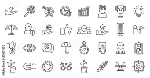 Fototapeta Core values icons set outline vector. Client innovation