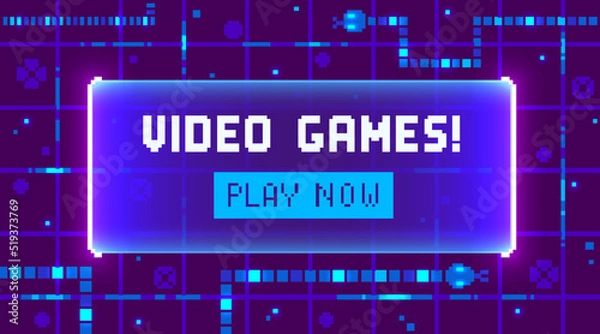 Obraz Web banner with phrase Video Games. Sci-fi screen background with neon design