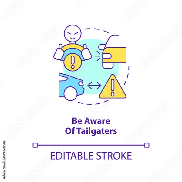 Fototapeta Be aware of tailgaters concept icon. Driving safety for commercial drivers abstract idea thin line illustration. Isolated outline drawing. Editable stroke. Arial, Myriad Pro-Bold fonts used