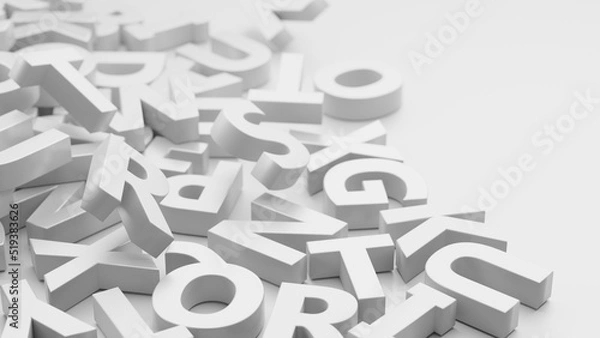 Obraz Pile of white 3d alphabet letters on a red background.