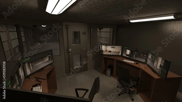 Fototapeta 3D-Illustration of the monitor room of a prison