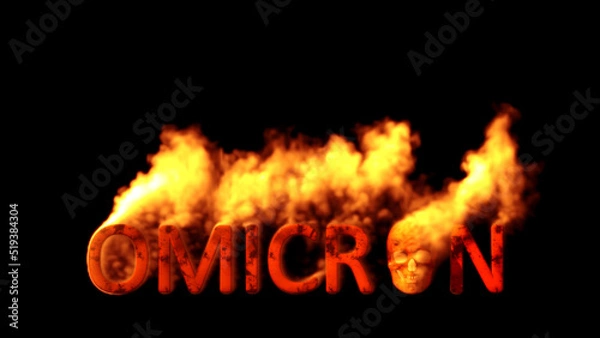 Fototapeta Text omicron with man skull burning on black bg, isolated - abstract 3D illustration