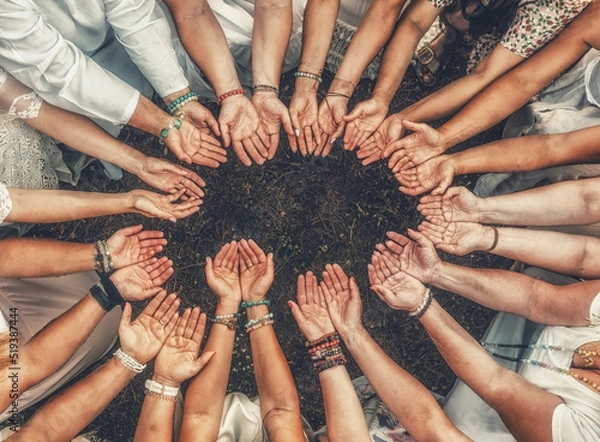 Obraz Hands of girls form a circle. Ceremony space.